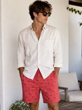Smith & Mills Crab Print Drawstring Shorts Men's M Red Coastal Preppy Summer
